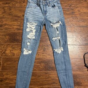 American Eagle Outfitters Ripped Blue Skinny Jeans